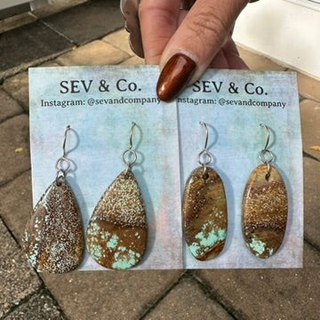 Artisan Made Sterling Silver and Australian Spotty Turquoise Teardrop Slab Earrings