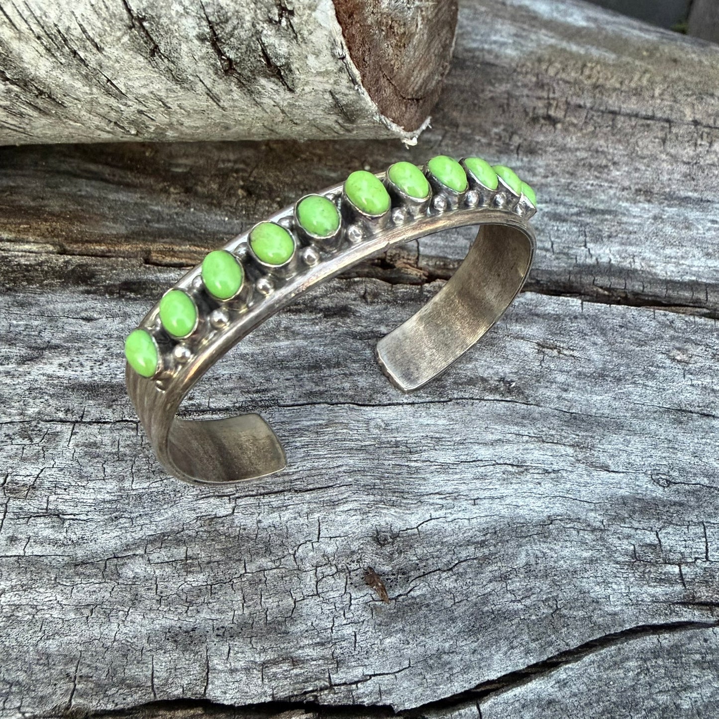 Vintage Sterling Silver and Gaspeite Bracelet Signed M