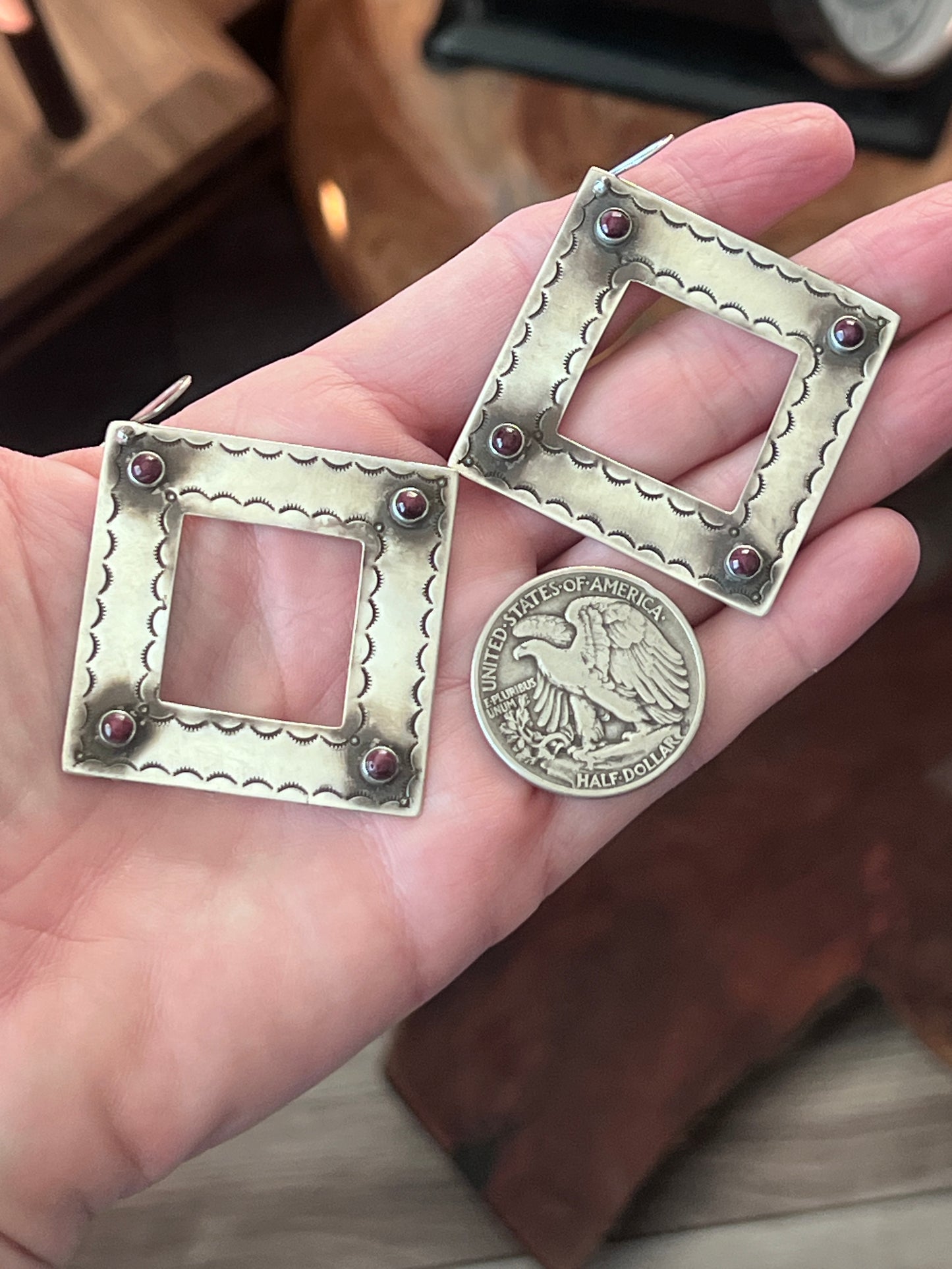 Kimari Somers Handcrafted Square Sterling Silver and Purple Spiny Oyster Shell Earrings