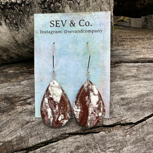 Artisan Made Sterling Silver and Wild Horse Magnesite Teardrop Earrings