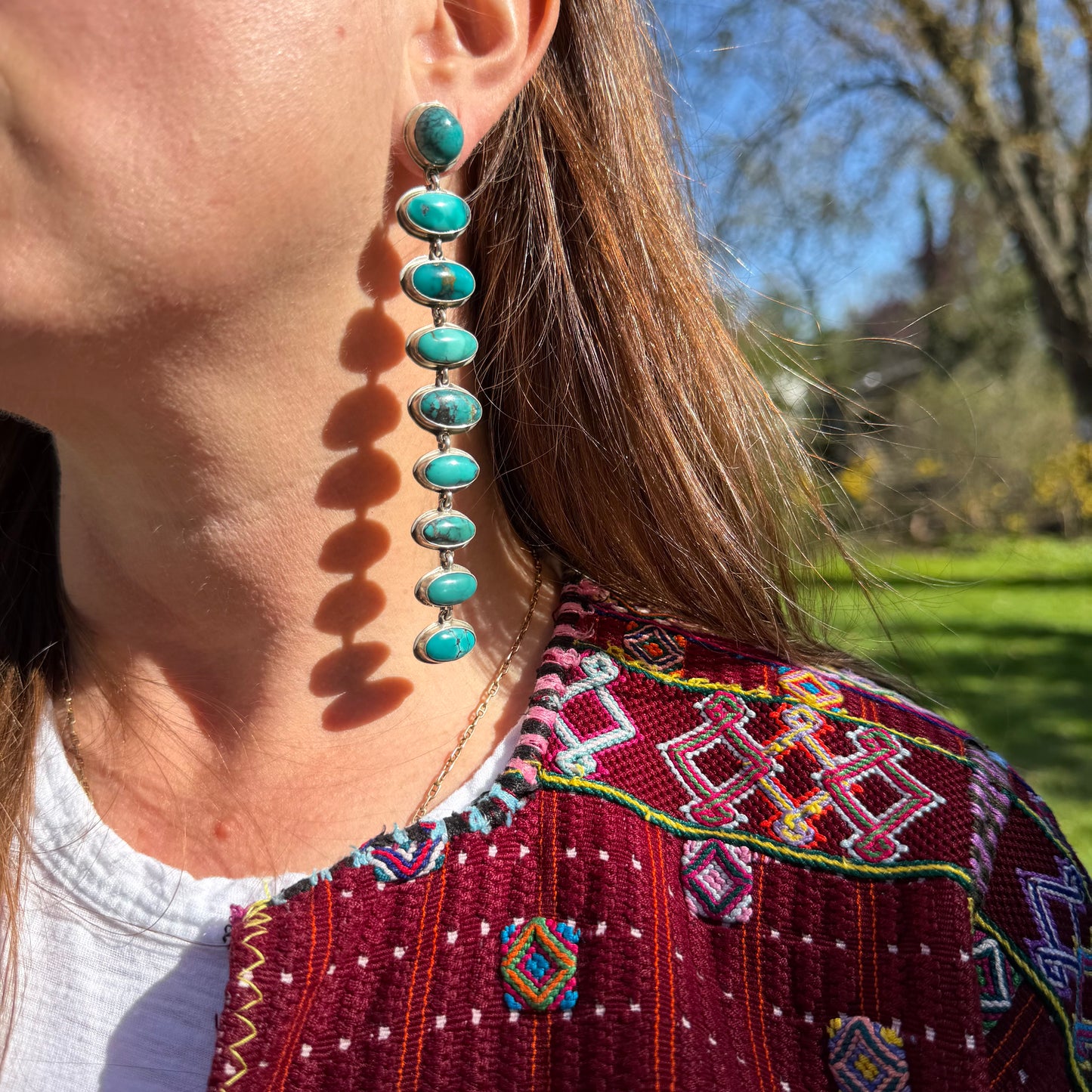 Sterling Silver Turquoise XL 9 Stone Earrings by Federico Jimenez