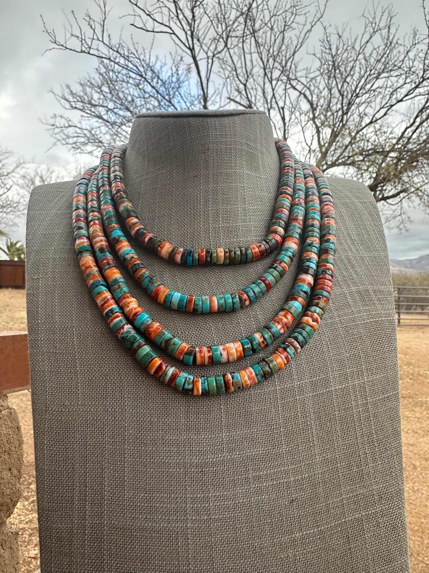 Navajo Kingman Turquoise & Spiny Sterling Silver 8mm Beaded Necklace