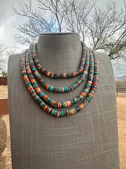 Navajo Kingman Turquoise & Spiny Sterling Silver 8mm Beaded Necklace