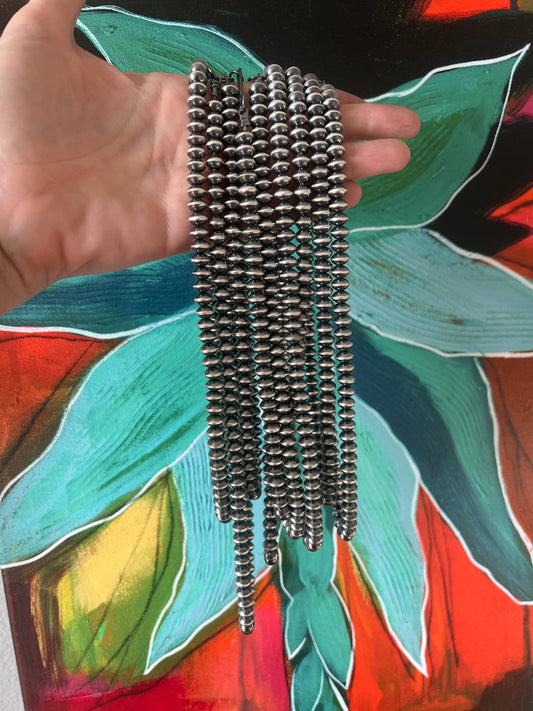 Vinita Cowboy Handmade 8mm Sterling Silver Navajo Saucer Pearl Beaded Necklaces