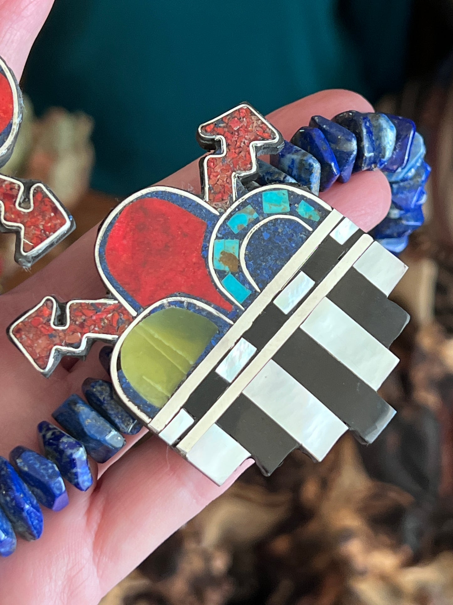 Warren Nieto Sterling Silver and Inlaid Stone Healing Hand and Monsoon Storm Cloud Necklace & Earrings Set
