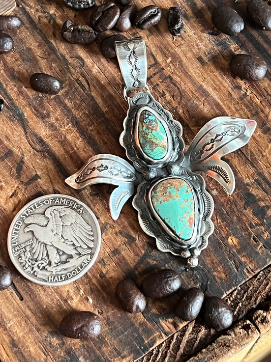 Handcrafted Kimari Somers Sterling Silver and Turquoise Winged Bug Pendant