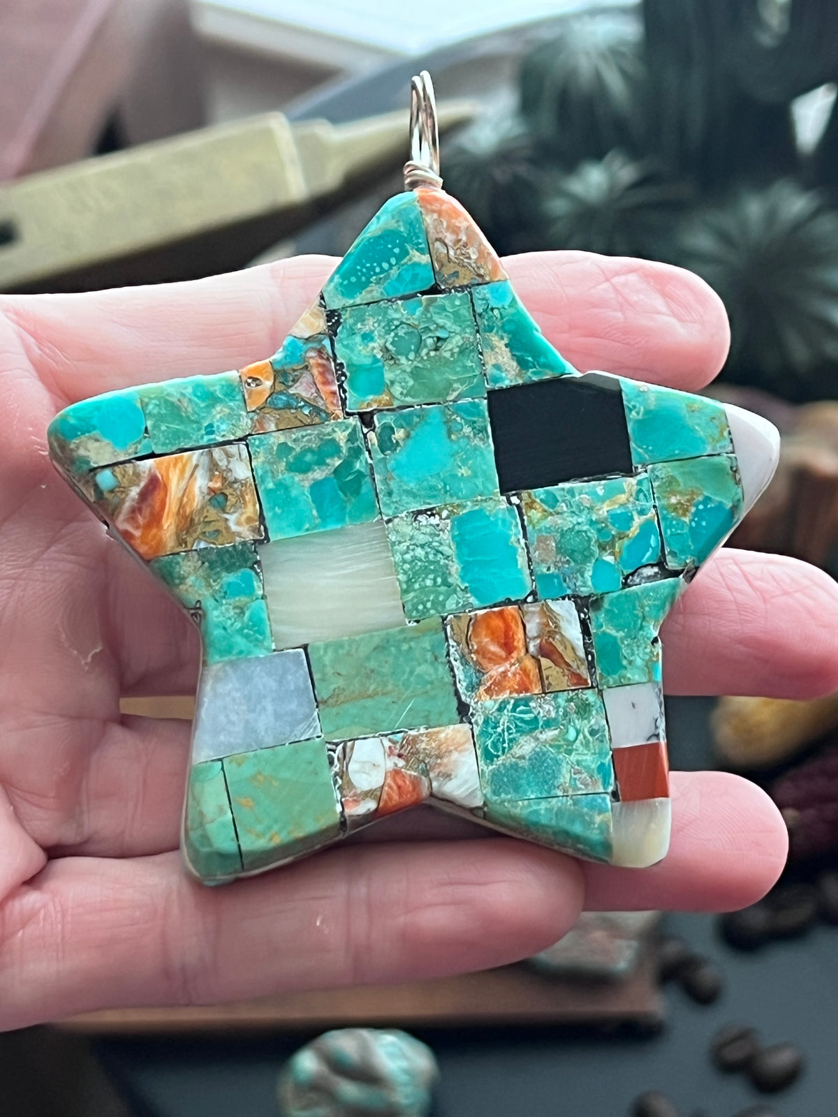 Charles Bird Mosaic Turquoise Double Sided Star Pendant