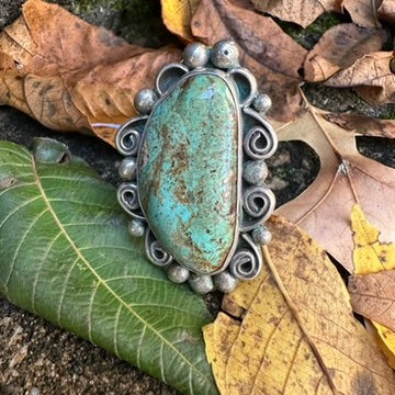 Vintage Navajo Sterling Silver and Turquoise Ring Signed by Albert Cleveland