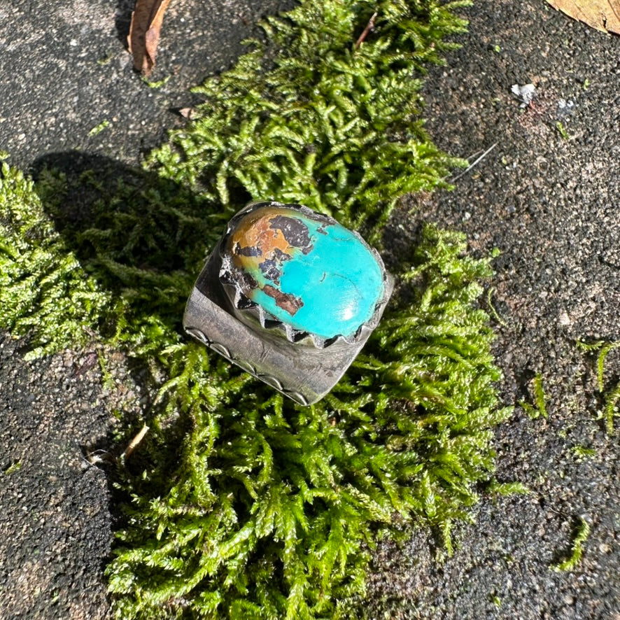 Artisan Made Ingot Silver and Turquoise Cigar Band Ring by Jock Favour