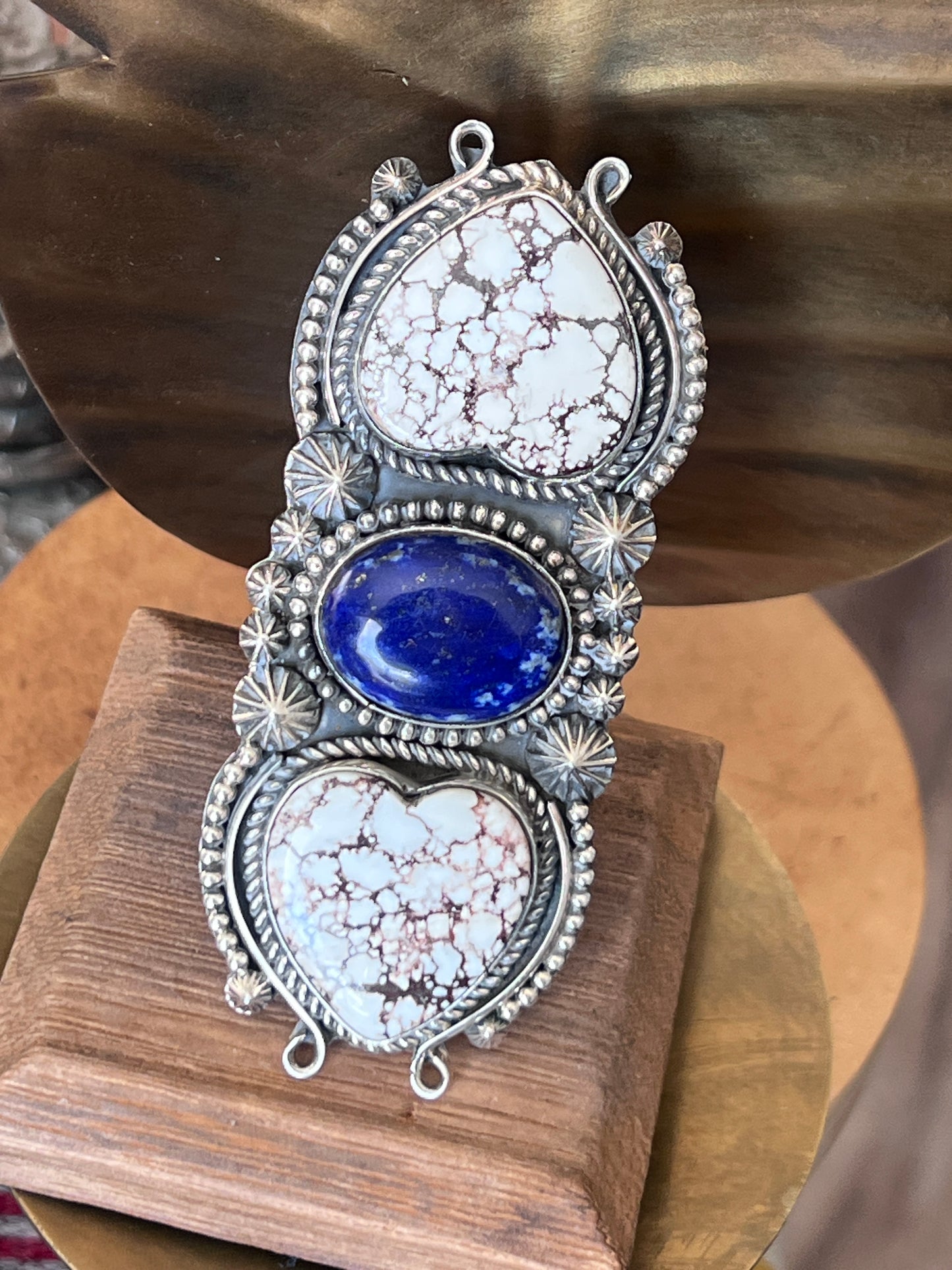 Rosella Paxson Sterling Silver, Lapis Lazuli & Wild Horse Heart Triple Stone Ring