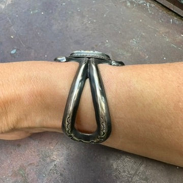 Navajo Made Sterling Tufa Cast Variscite Cuff Bracelet by Reggie Mitchell