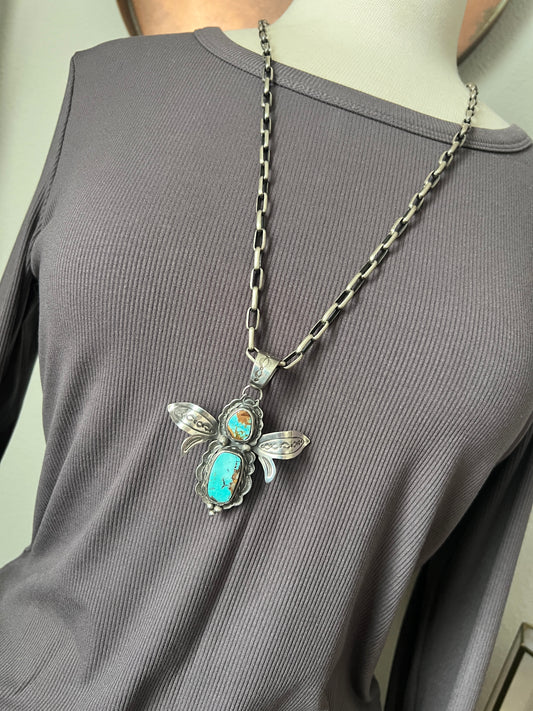 Sterling Silver and Turquoise Winged Bug Pendant by Kimari Somers