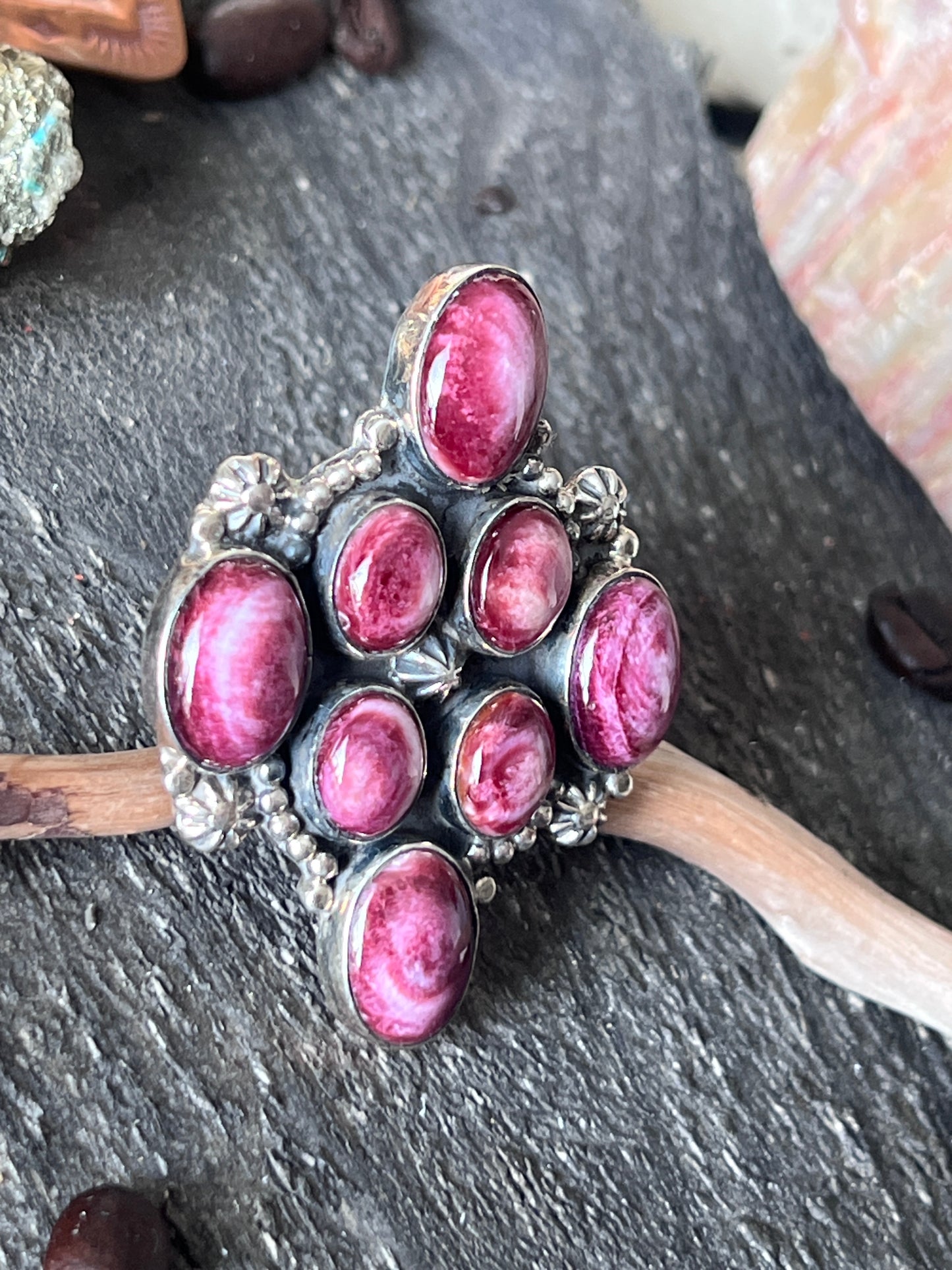 Rosella Paxson Sterling Silver and Purple Spiny Oyster Shell Cluster Ring, Size 9.5-10