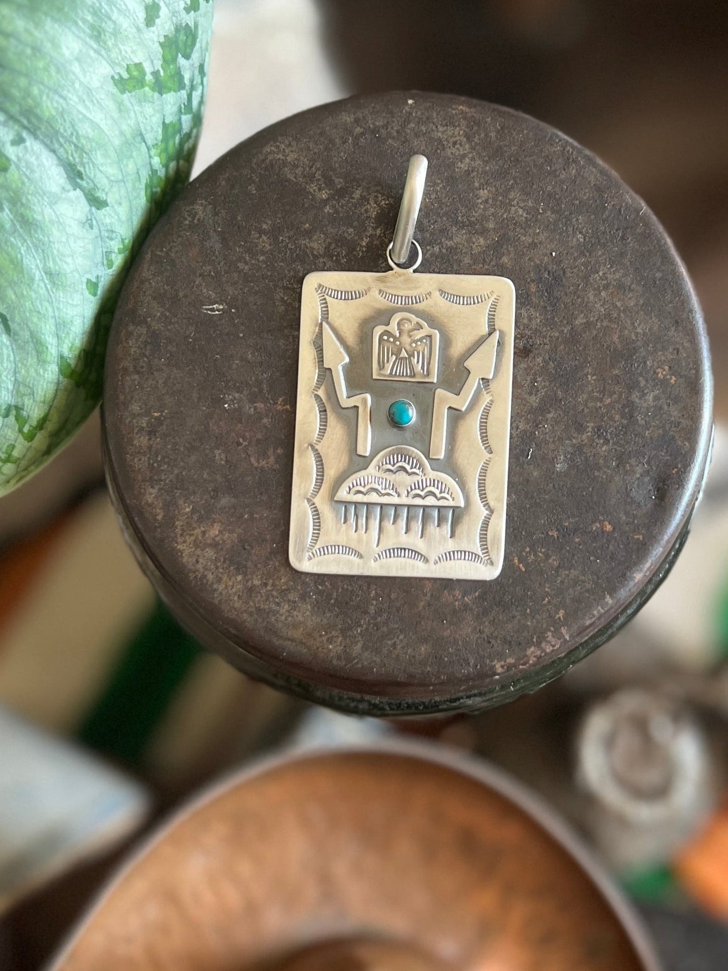 Hand Stamped Sterling Silver Fred Harvey Era Inspired Monsoon Tag Pendant by Kimari Somers