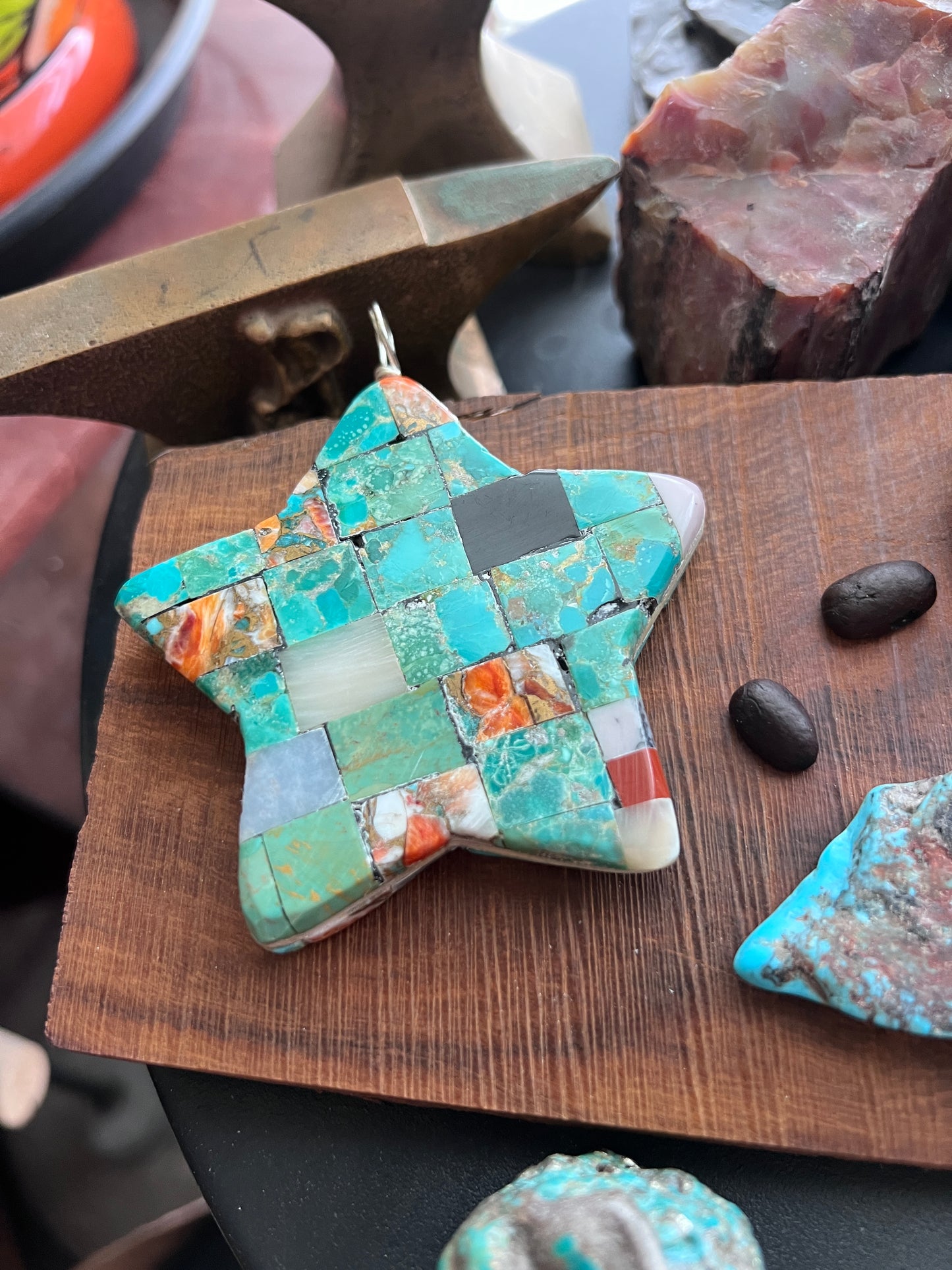 Charles Bird Mosaic Turquoise Double Sided Star Pendant