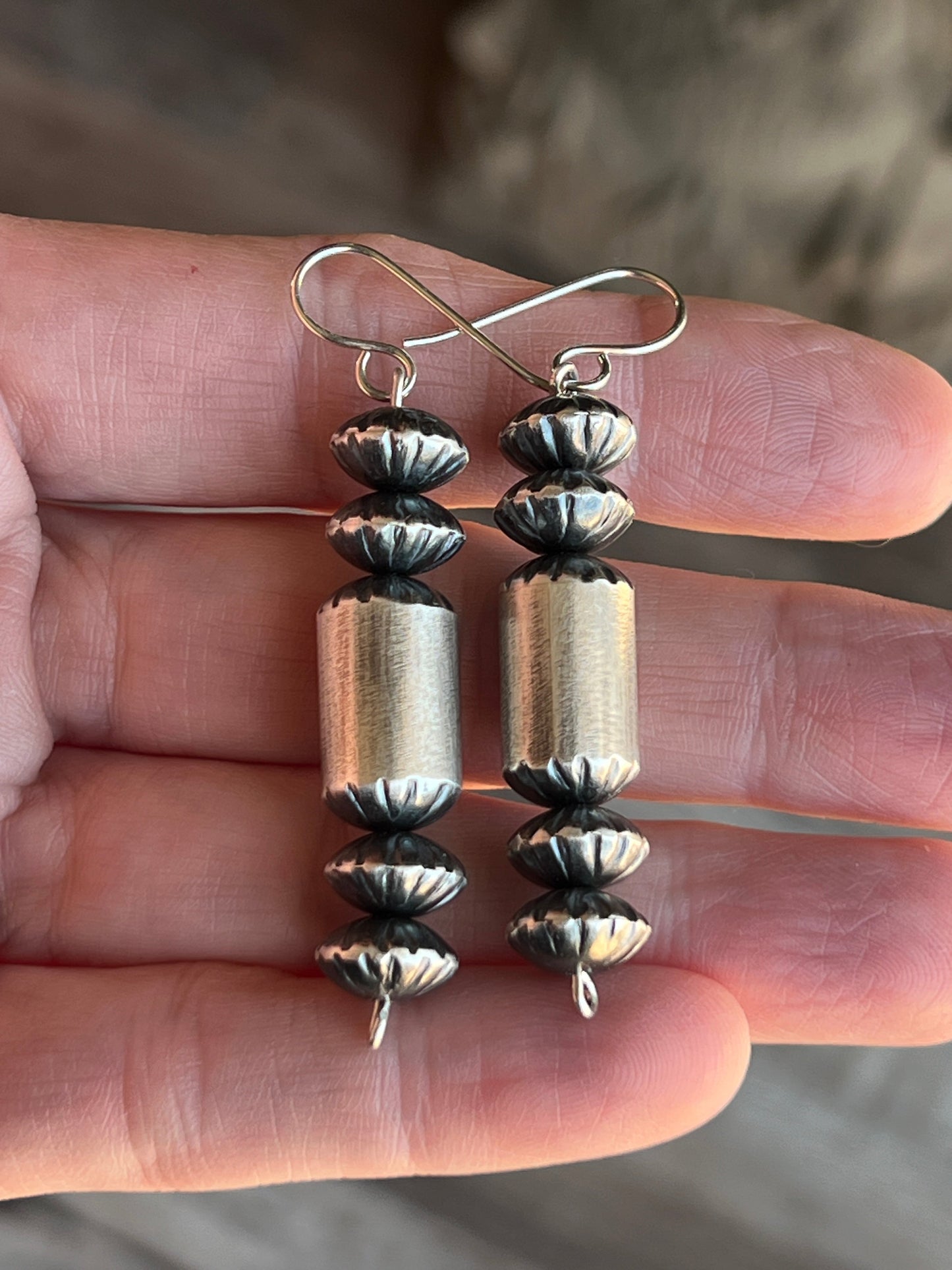 Navajo Pearl Sterling Handmade Bead Dangle Earrings by Tonisha Haley