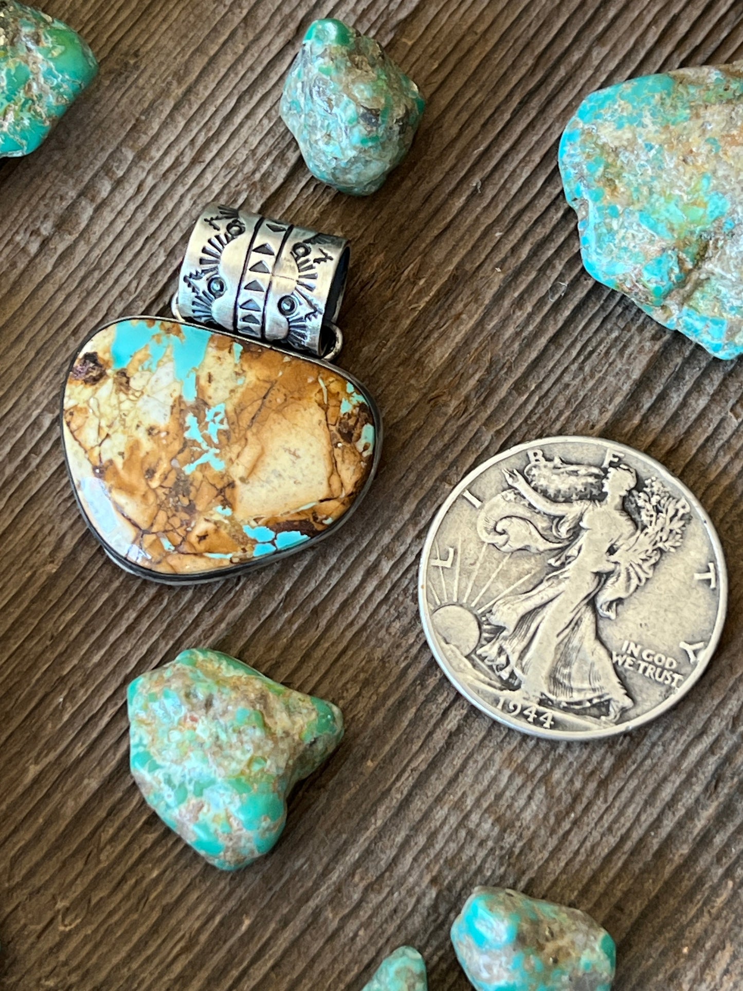 Navajo Sterling Silver and Royston Ribbon Turquoise Solo Pendant by Angela Martin