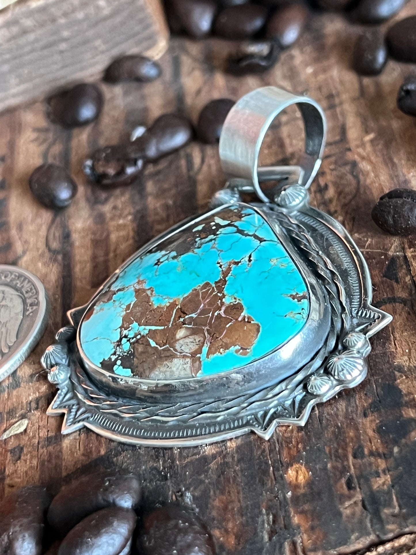 Sterling Silver and Royston Turquoise Pendant by Kimari Somers