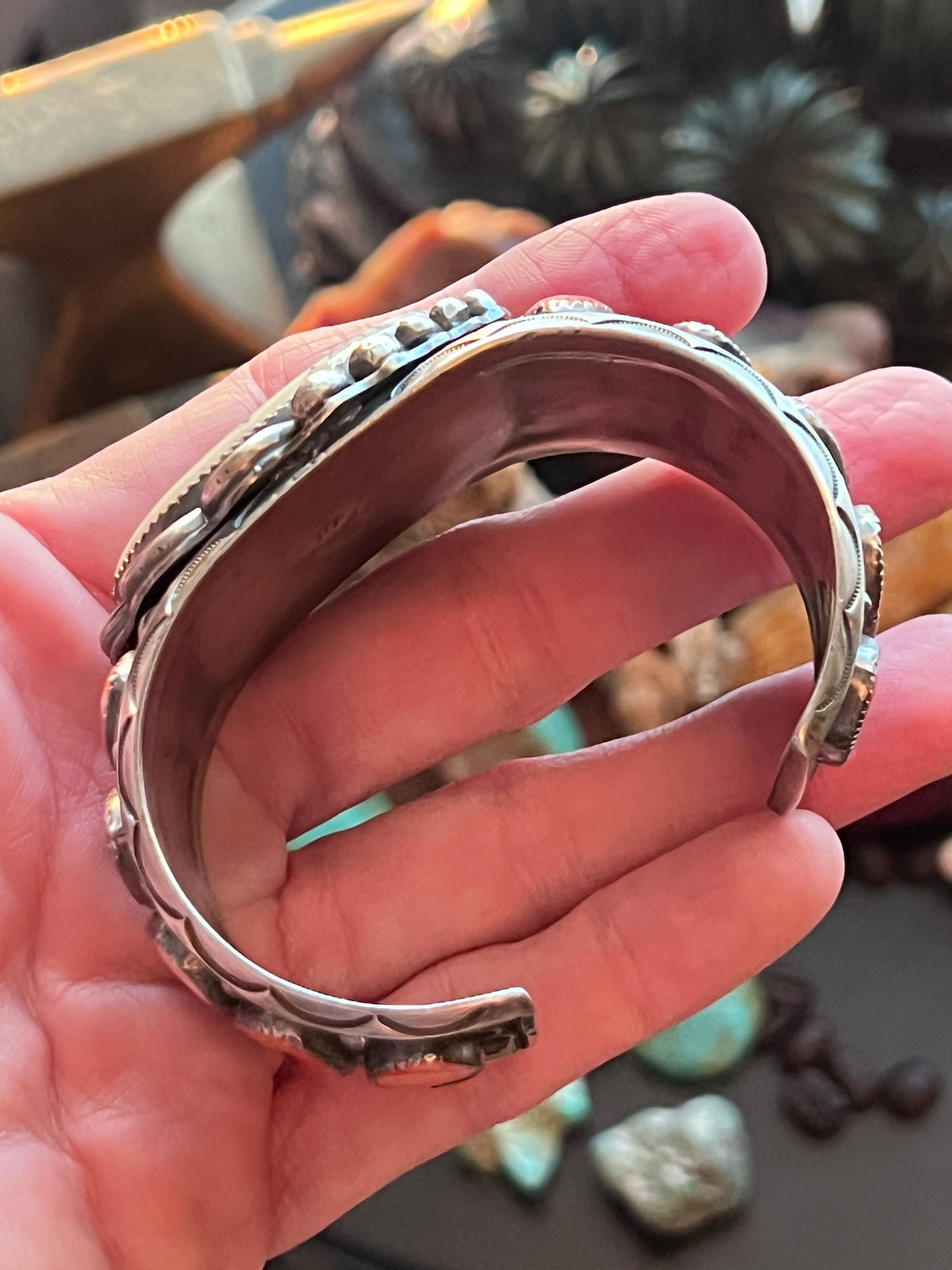 Sterling Silver and Spiny Oyster Shell Repurposed Ben Duboise Watch Cuff Bracelet by Isaac Baca