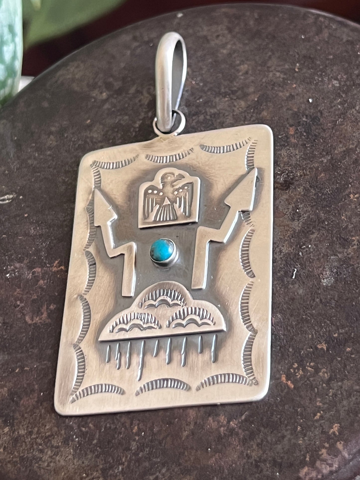 Hand Stamped Sterling Silver Fred Harvey Era Inspired Monsoon Tag Pendant by Kimari Somers