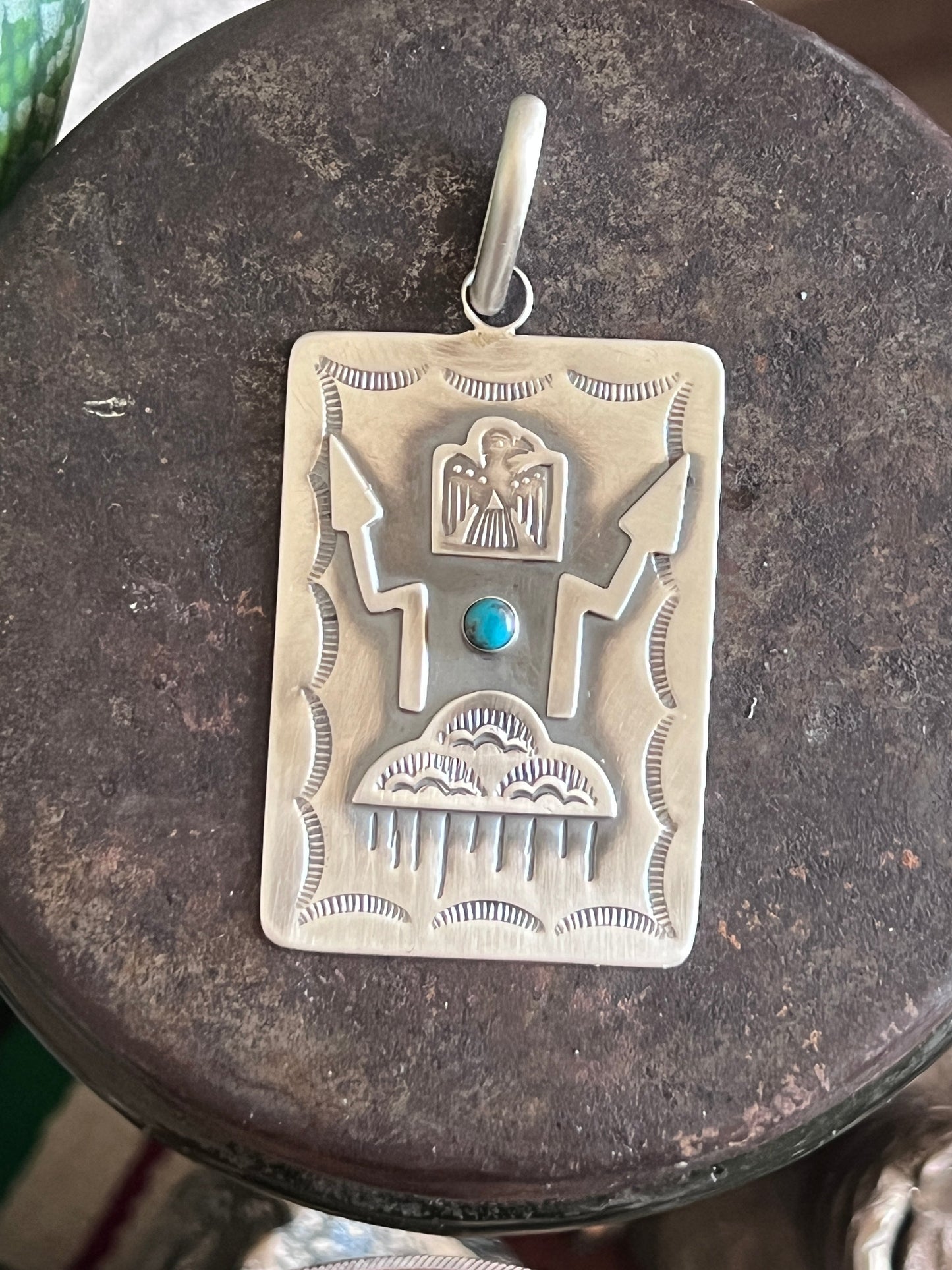 Hand Stamped Sterling Silver Fred Harvey Era Inspired Monsoon Tag Pendant by Kimari Somers