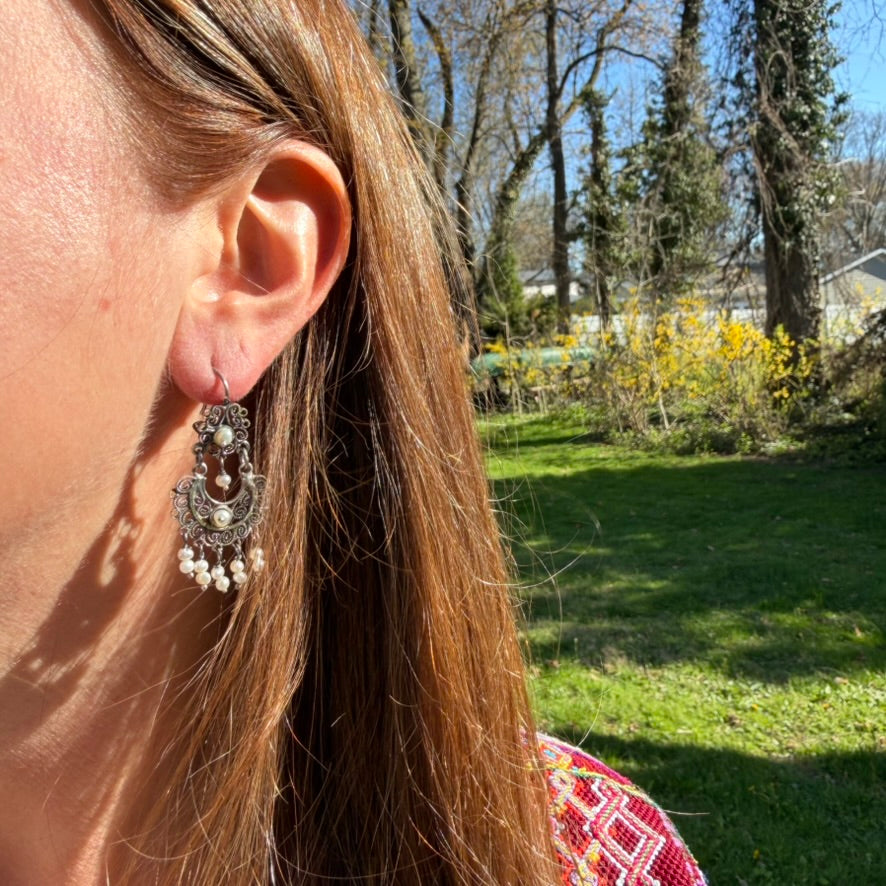 Small Sterling Filigree Earrings with Pearls by Federico Jimenez