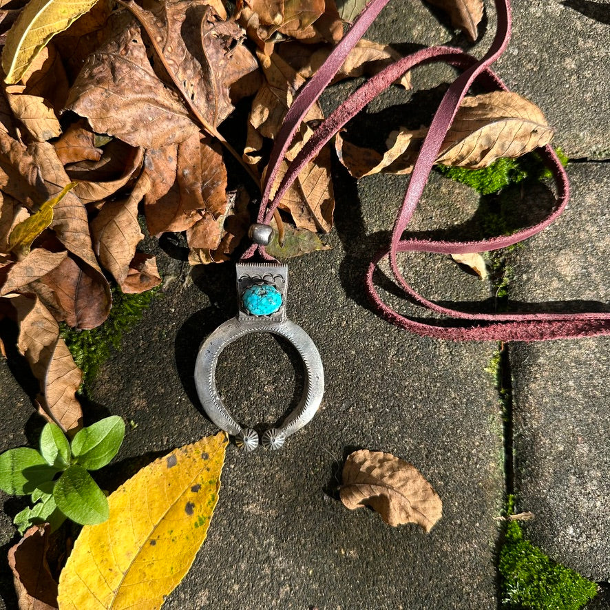 Artisan Made Ingot Silver and Turquoise Naja Necklace by Jock Favour