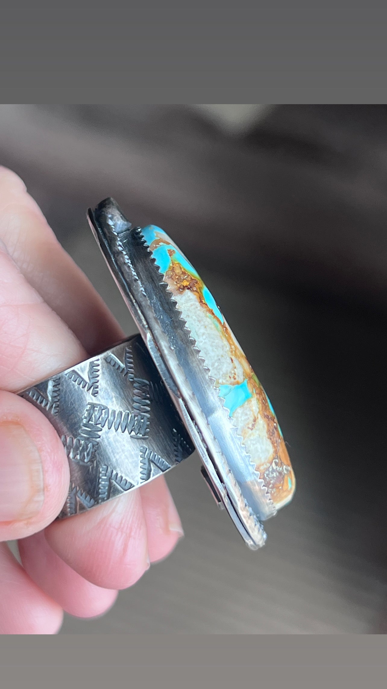 Natural Royston Turquoise and Sterling Silver Snake Motif Ring by Isaac Baca, Size 8 to 8.5