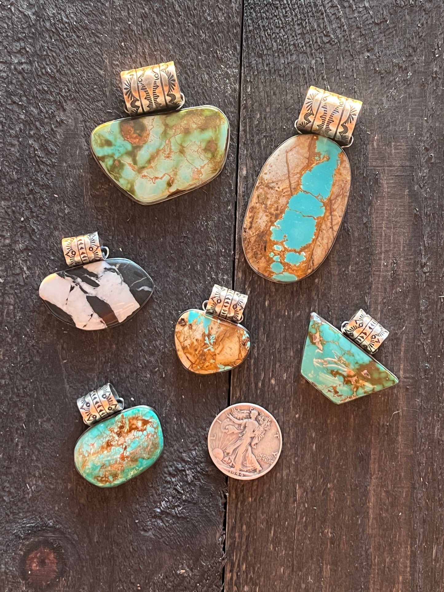 Navajo Sterling Silver and Royston Ribbon Turquoise Solo Pendant by Angela Martin