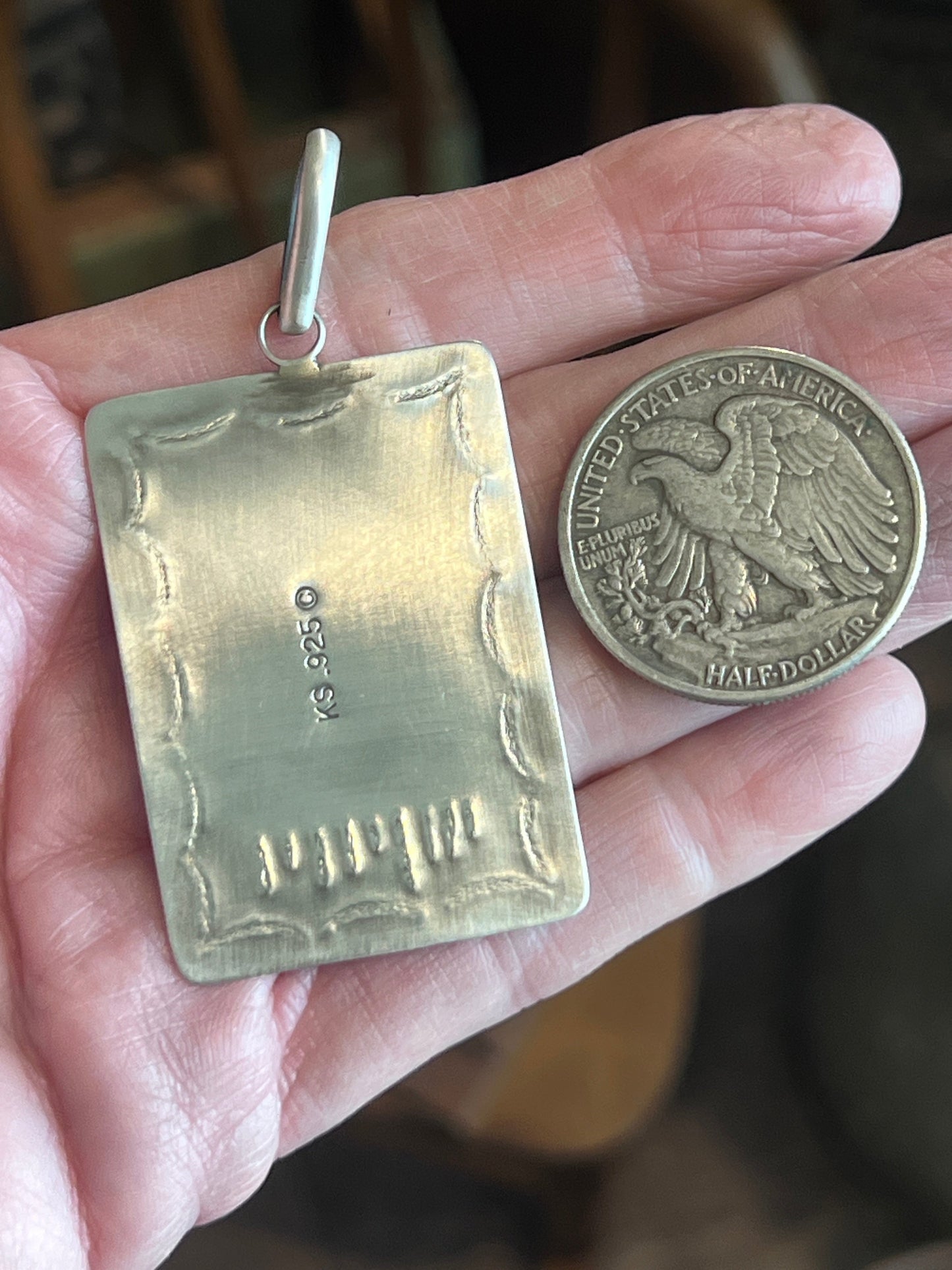 Hand Stamped Sterling Silver Fred Harvey Era Inspired Monsoon Tag Pendant by Kimari Somers