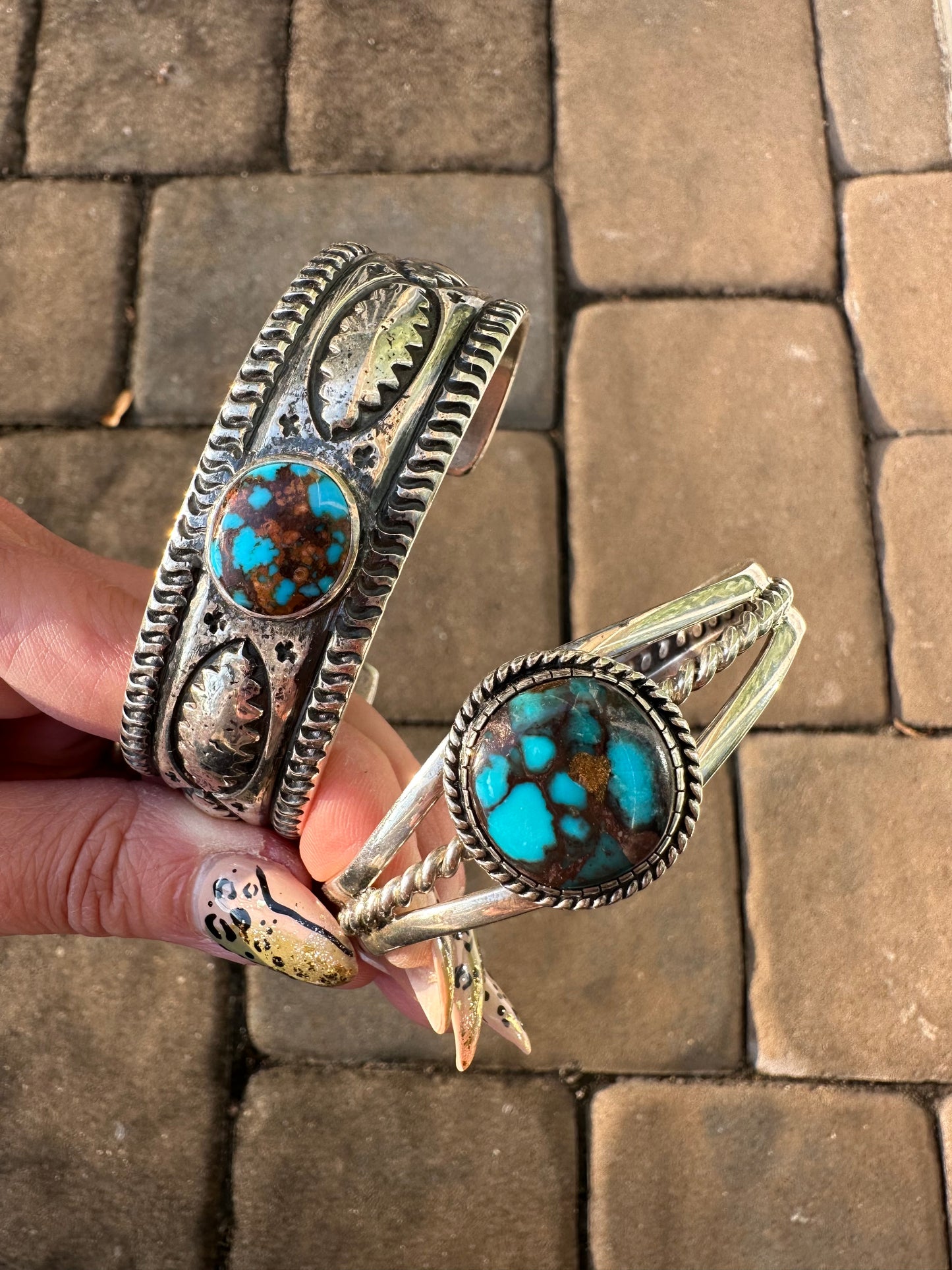 Vintage Navajo Turquoise and Sterling Silver Split Wire Cuff by Harry R Morgan