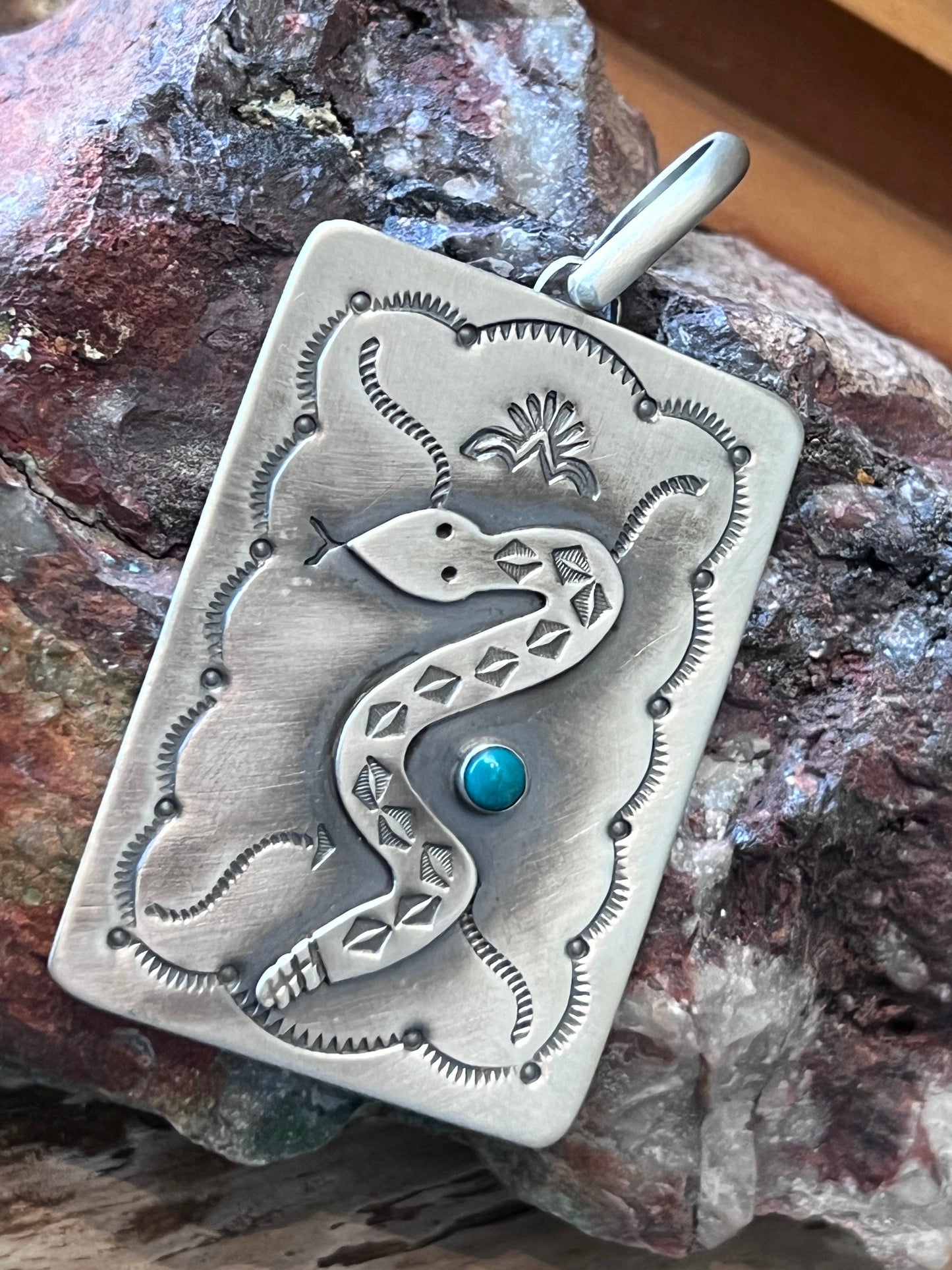 Hand Stamped Sterling Silver Fred Harvey Era Inspired Snake Tag Pendant by Kimari Somers