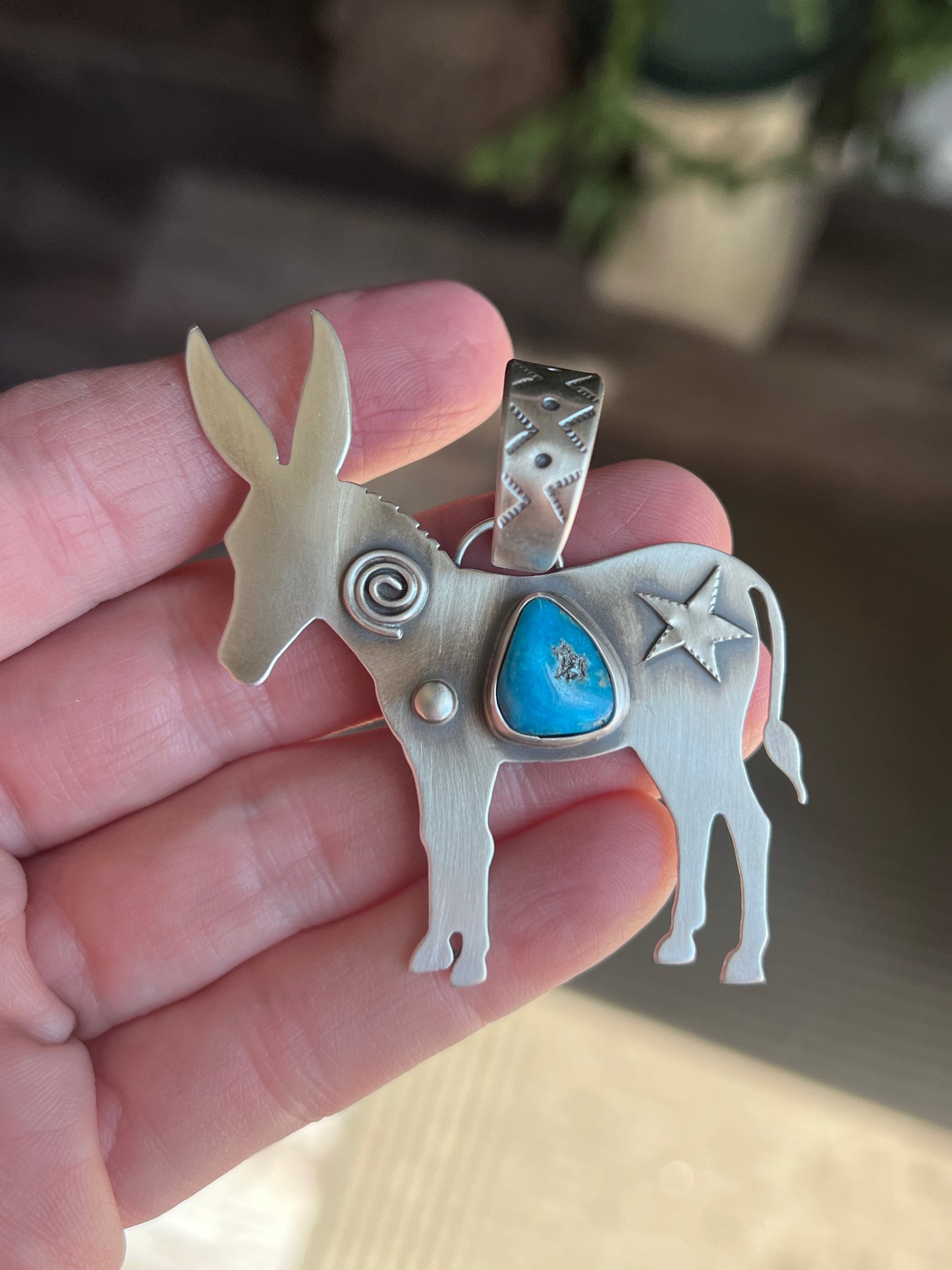 Sterling Silver and Turquoise Donkey Pendant by Kimari Somers