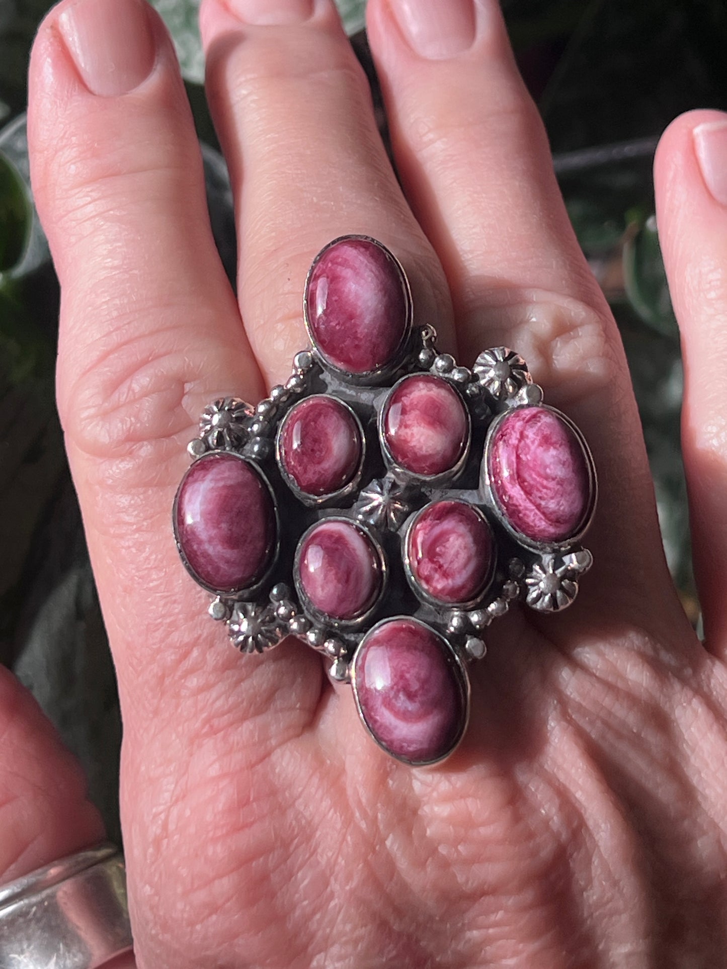 Rosella Paxson Sterling Silver and Purple Spiny Oyster Shell Cluster Ring, Size 9.5-10