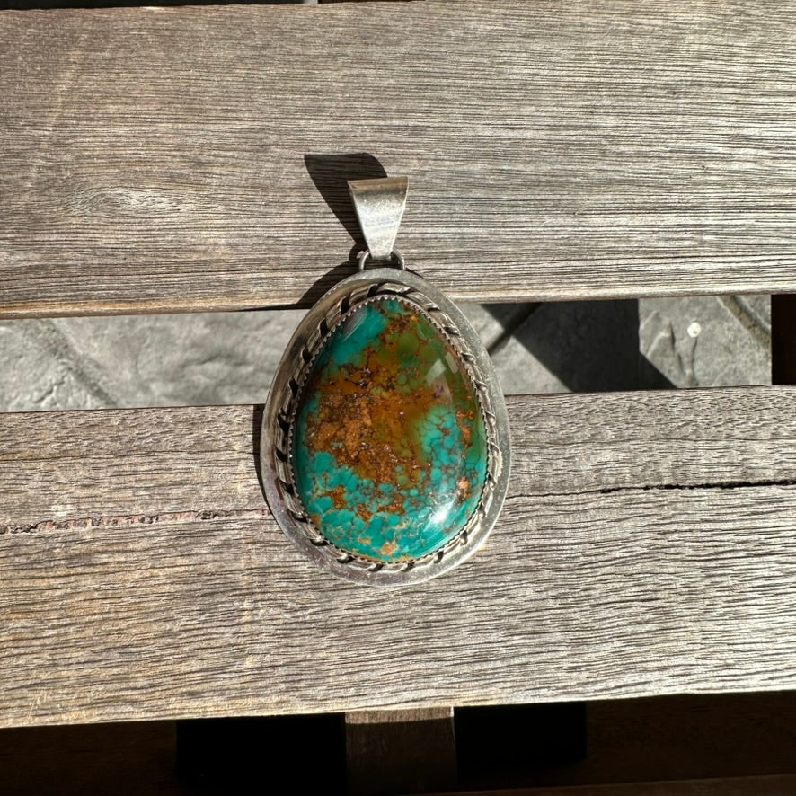 Artisan Made Sterling Silver and Turquoise Pendant by Blazing Fox Designs
