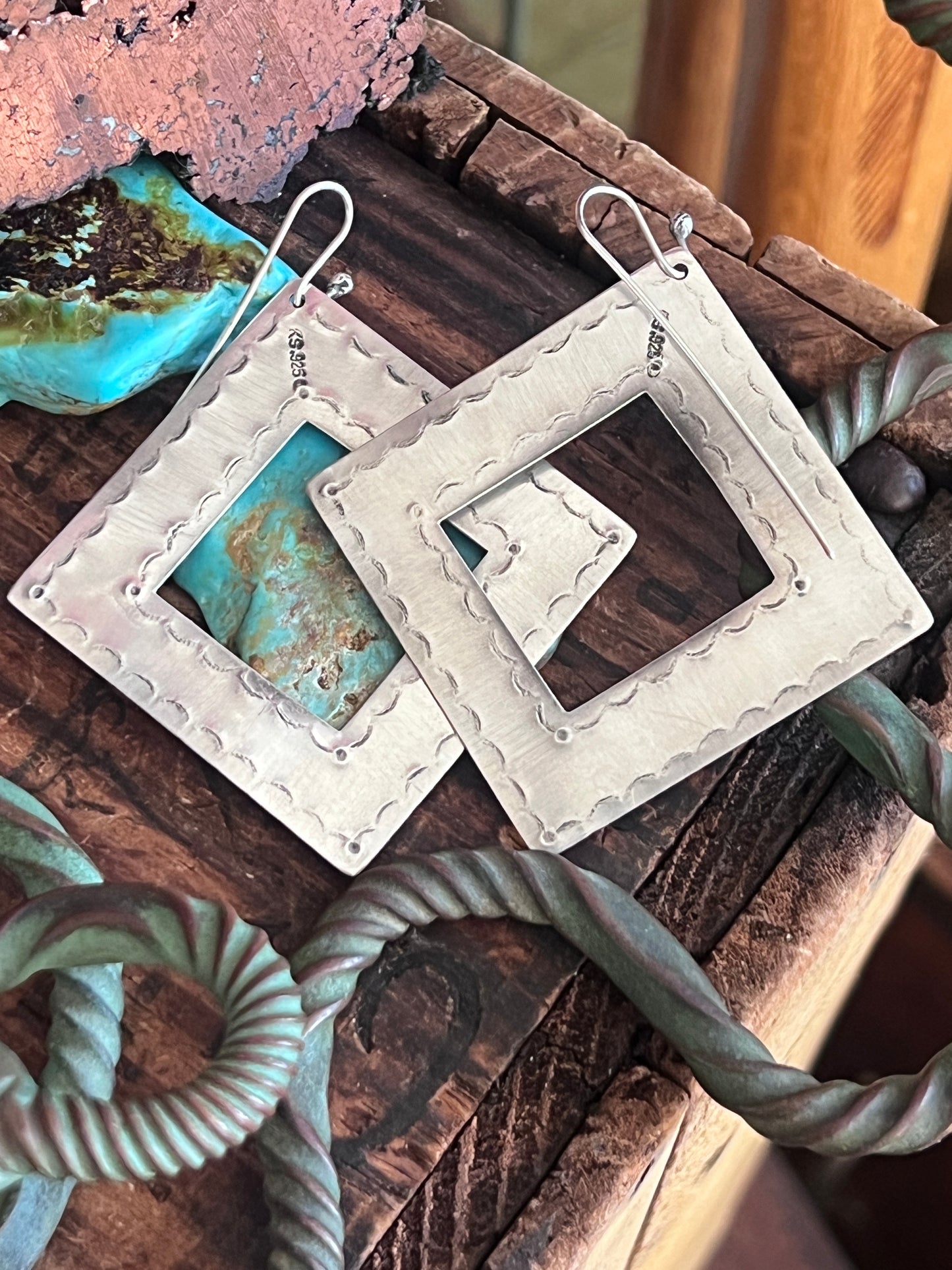 Kimari Somers Handcrafted Square Sterling Silver and Turquoise Earrings