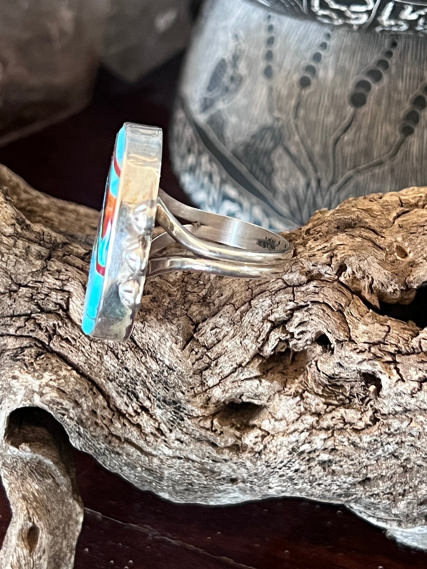 Ronald Chavez Electric Rainbow Sterling Silver Oval Mosaic Multistone Ring, Size 9-1/2