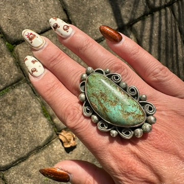 Vintage Navajo Sterling Silver and Turquoise Ring Signed by Albert Cleveland