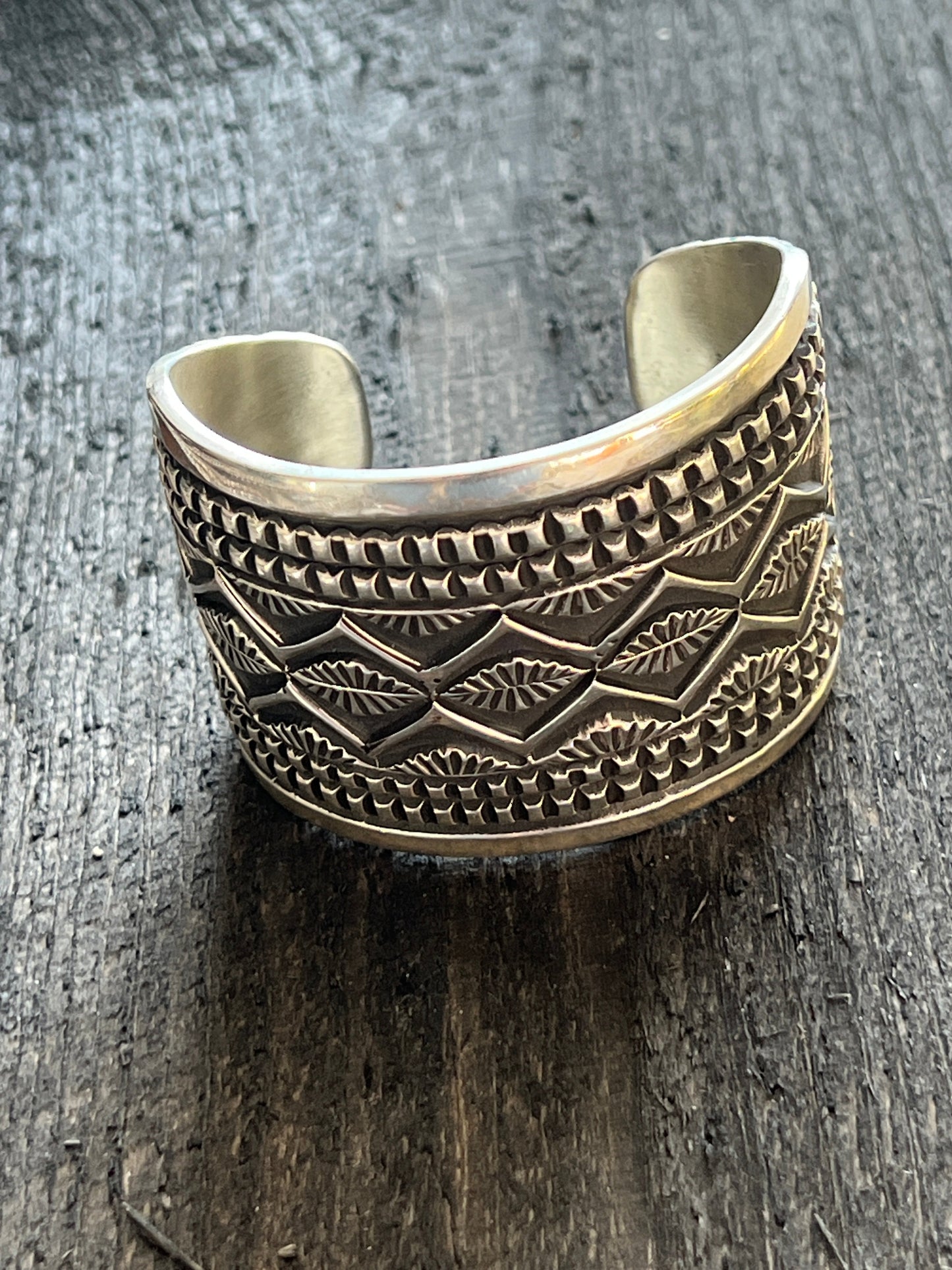 Old Pawn Navajo Sterling Silver Deep Stamped Cuff Bracelet by Elvira Bill