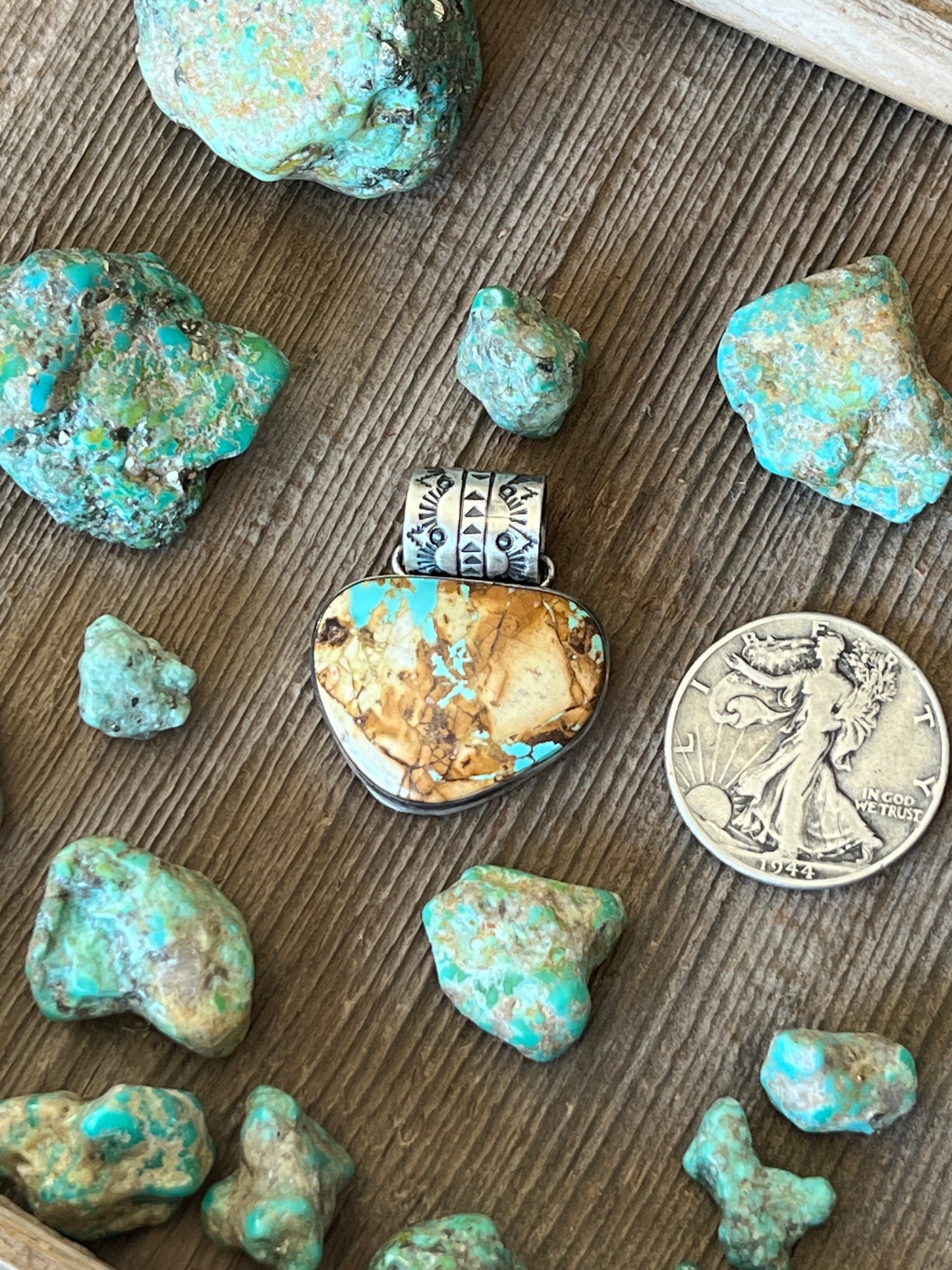 Navajo Sterling Silver and Royston Ribbon Turquoise Solo Pendant by Angela Martin