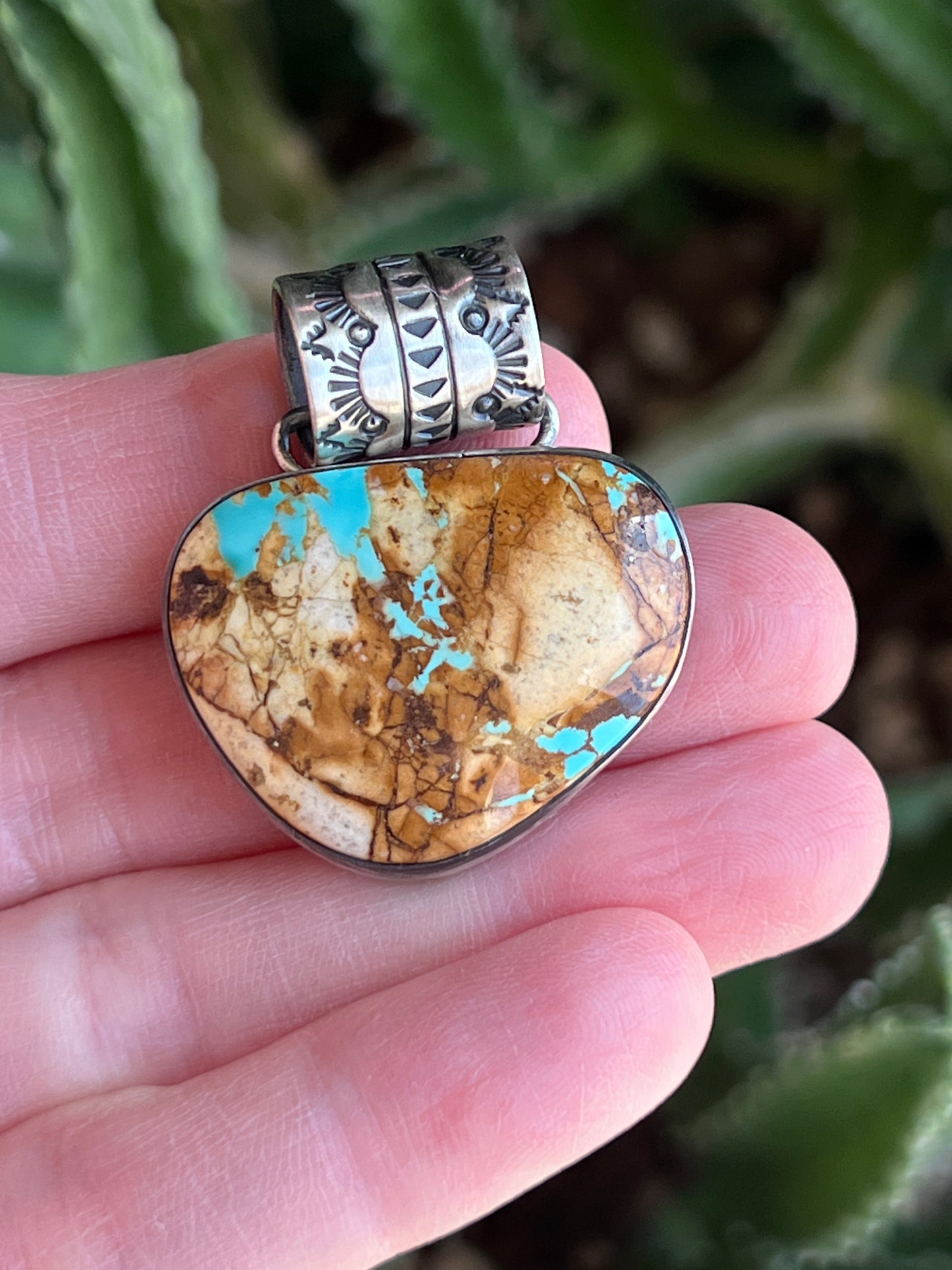 Navajo Sterling Silver and Royston Ribbon Turquoise Solo Pendant by Angela Martin