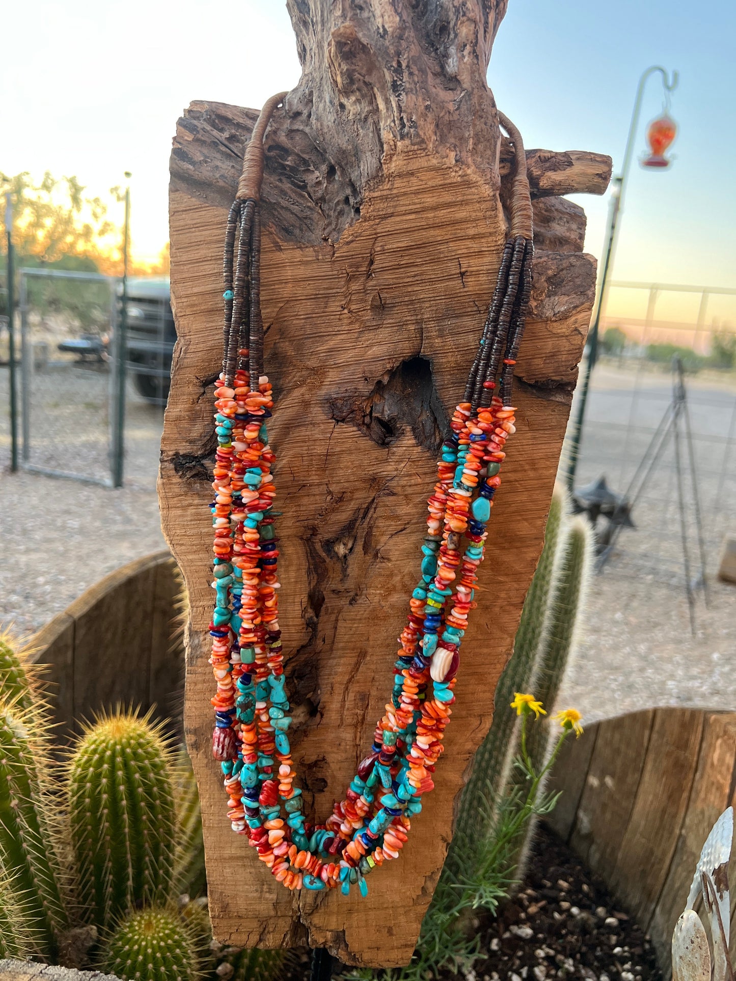 Gorgeous Navajo Made Six Strand Spiny Oyster and Turquoise Beaded Squaw Wrap Necklace, No Tabs