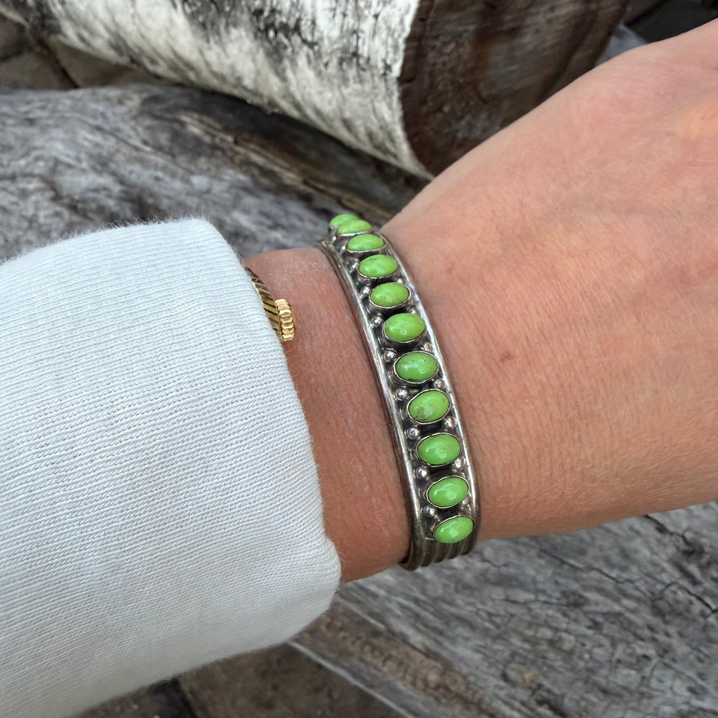 Vintage Sterling Silver and Gaspeite Bracelet Signed M