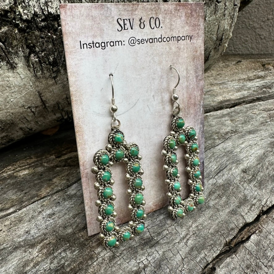 Native Made Sterling Silver and Green Turquoise Earrings by Dillon Cheama