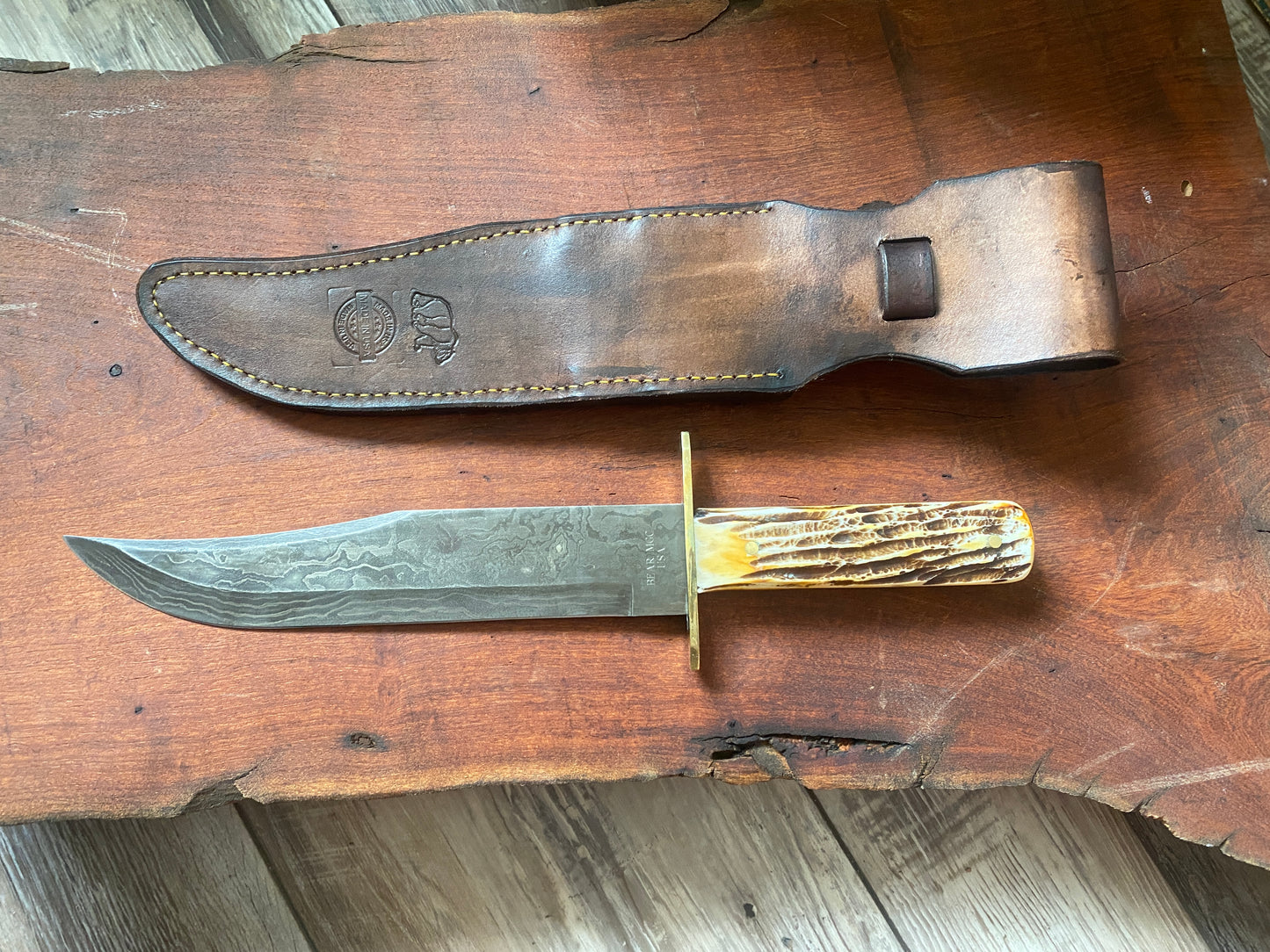 Bear MGC Damascus Bowie Sheath Knife