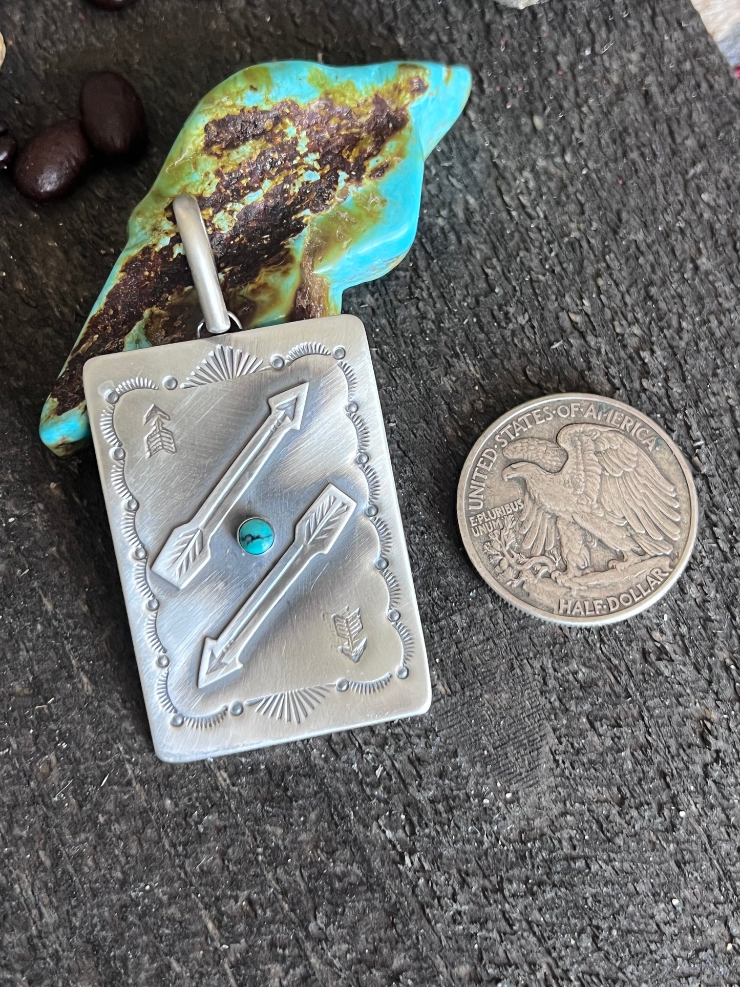 Hand Stamped Sterling Silver Fred Harvey Era Inspired Reverse Arrows Tag Pendant by Kimari Somers
