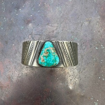 Native Made Sterling Silver and Turquoise Heavy Gauge Cuff Bracelet by Al & Kimari Somers