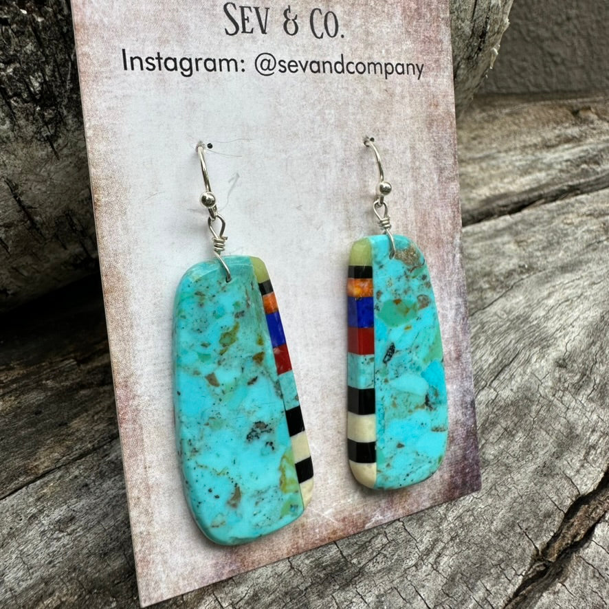 Native Made Santo Domingo Turquoise Inlay Earrings