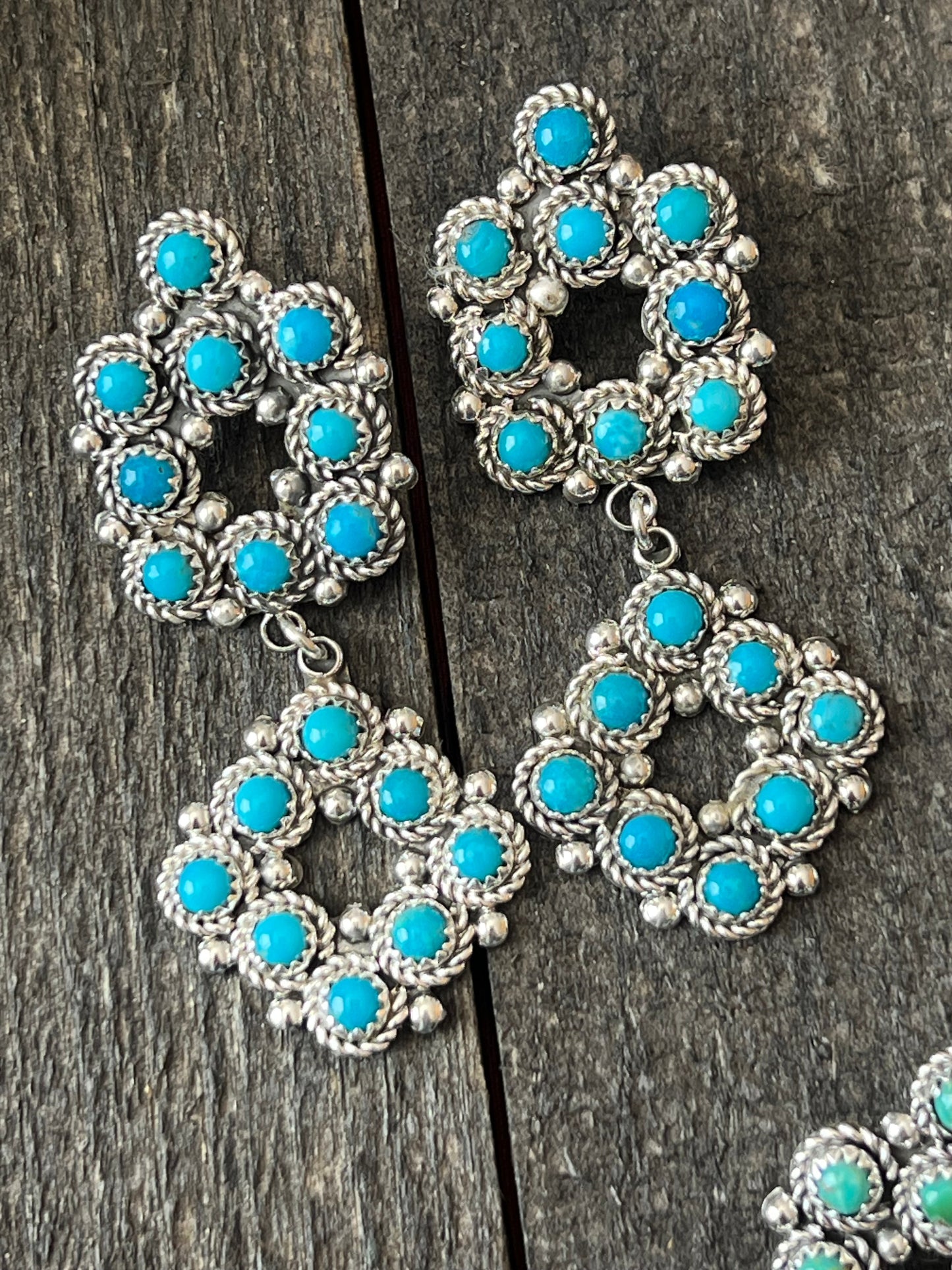 Zuni Sterling Silver and Snake Eye Turquoise Cluster Earrings by Dillon Cheama