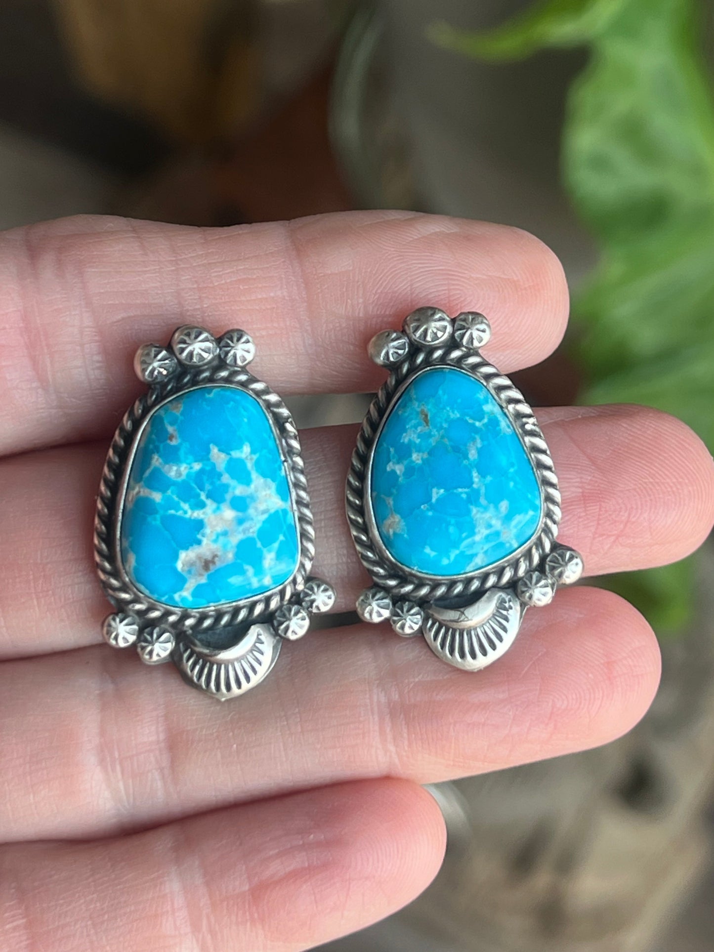 Stellar Navajo Sterling Silver and Whitewater Turquoise  Necklace and Earrings Set by Gilbert Tom